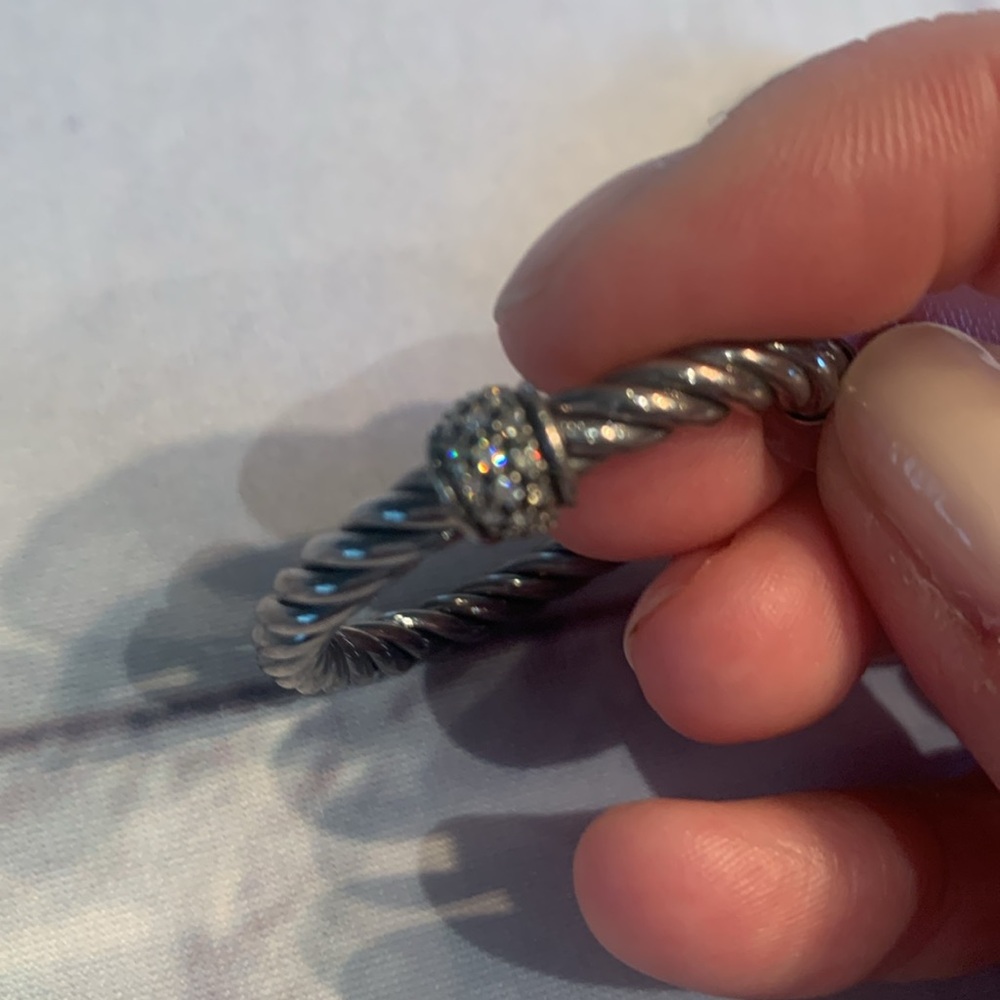 David Yurman Metro Cable Silver Diamond Hoop Earrings - Picture 4 of 8